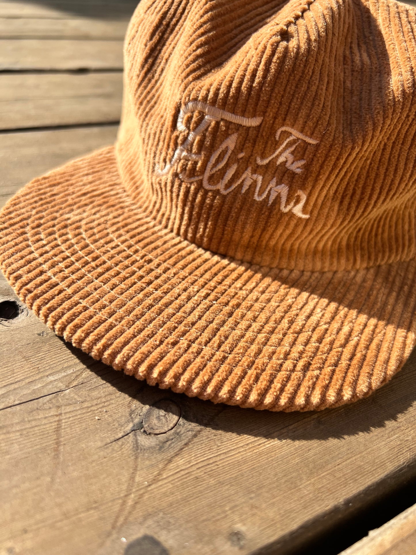 The Flinns- Tan Corduroy Flat Bill Hat- Dust Embroidery